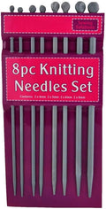 8 Peice Knitting Needle Set. 2 X 4mm. 2 X 5mm. 2 X 6mm. 2 X 8mm. Each Needle is aprox 25cm Long - Packaging May Vary
