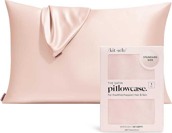 Kitsch Satin Pillowcase with Zipper for Hair & Skin, Softer Than Silk Pillow Cases Queen, Smooth Pillow Covers, Machine Washable, Wrinkle-Free, Cooling Satin Pillow Cases Standard Size 19"x26", Blush.