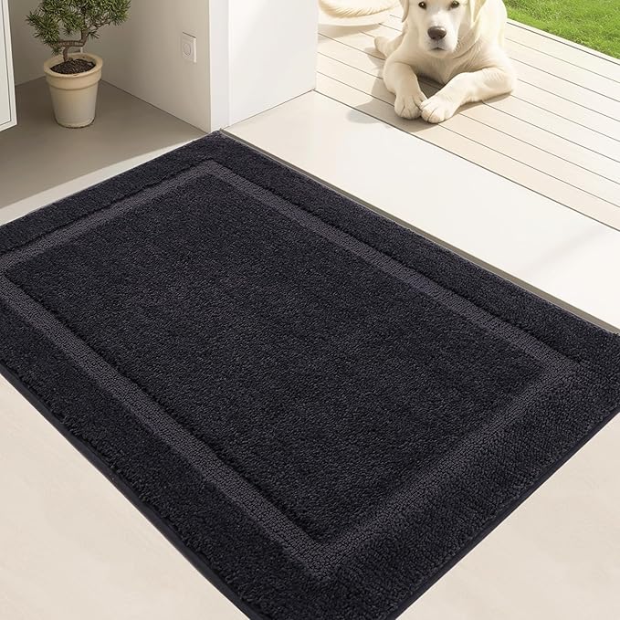 Dirt Trapper Door Mat Indoor 50 x 80 cm, Washable Entry Rug, Inside Doormats for Entryway, Non-Slip, Low-Profile, Super Absorbent Dog Mats for Muddy Paws, Pets, Black