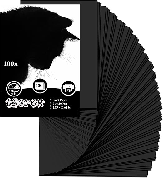 100 Sheets Black Card, A4 120gsm Card Paper Smooth Thick Craft Paper, Perfect for Arts,Crafts and Printing, 21 x 29.7cm