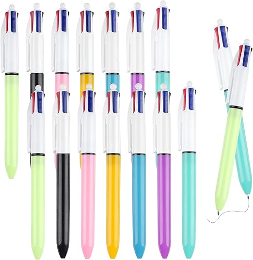4 Colour Pen,14 Pcs Multicolor Pens,4 in-1 Multicoloured Pen Smooth 1 mm Four-Color Ballpoint Pen for Office Home School Supplies