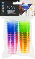 Chef Aid Multi-Coloured Plastic Shot Glasses, Pack of 20 Reusable 30ml Party Cups, Bright, Colourful Drinking Glasses for Shots, Cocktails and Celebrations