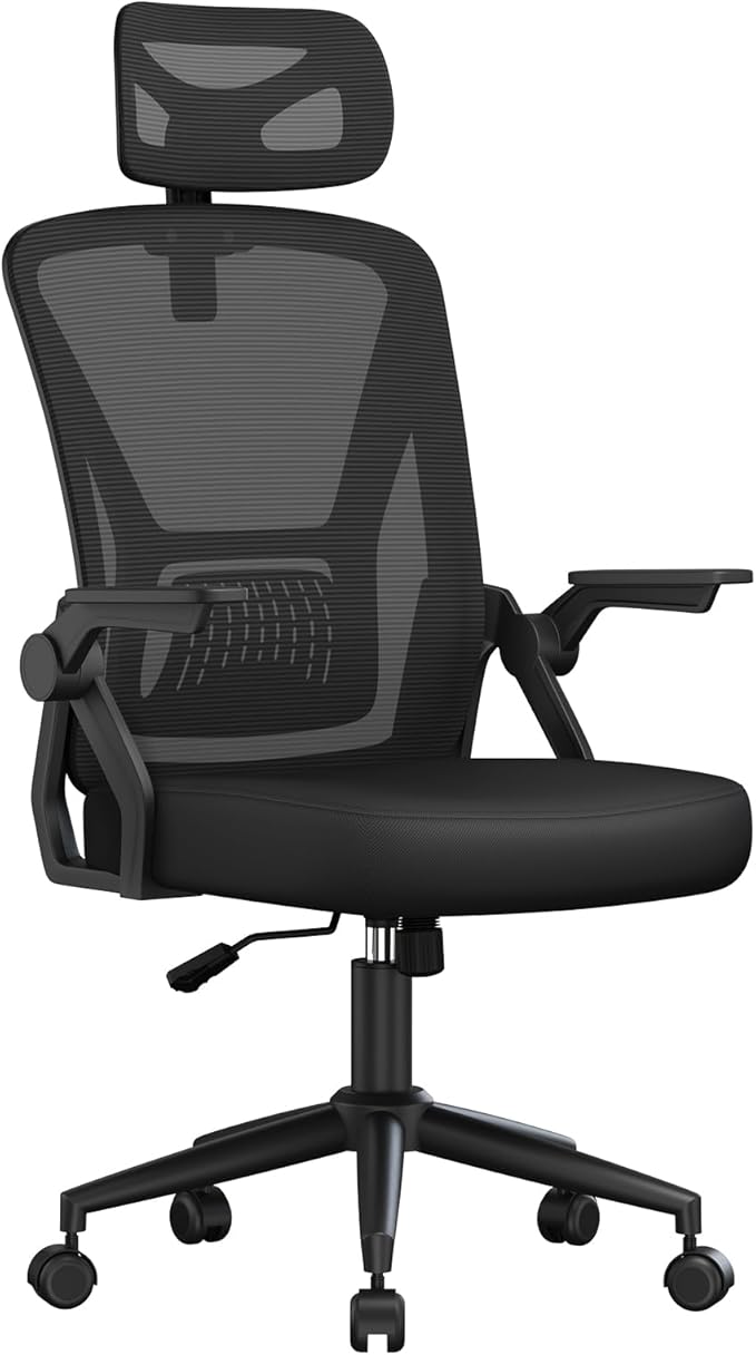 naspaluro Computer Desk Chair with 2D Adjustable Headrest/Flip-up Armrests/Back Support/Metal Claws, Swivel Mesh Ergonomic Office Chairs, Comfy High Study Home Office Chairs, Black Work PC Chairs
