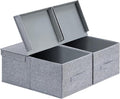 Storage Box with Lids - Large Collapsible Linen Boxes for Shelves, 2 Pack Decorative Storage Basket Wardrobe Organiser for Clothes, XL Grey