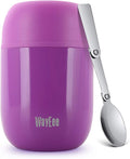 WayEee Food Flask, Stainless Steel King Food Jar with Folding Spoon-450ml (Purple)