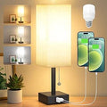 Aooshine Bedside Lamps, Table Lamp with USB C+A Charging Ports, Small Lamp with 3-Color Modes with Pull Chain, Bedroom Lamp with Beige White Fabric Shade(LED Bulb Included)
