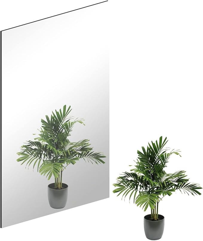 HD Wall Mirror Self Adhesive Glass Mirror High Clear Mirrors Stick On Frameless Large Adhesive Mirrors Tile for Bathroom, Bedroom, Living Room, Hallway Decoration(40 x 30cm)