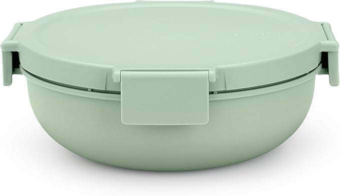 Brabantia - Make & Take Salad Bowl 1.3L - Removable Tray for Toppings & Dressing - Airtight Closure - Leakproof - Secure Click Closing - Suitable for Freezer - Dishwasher & Microwave Safe - Jade Green