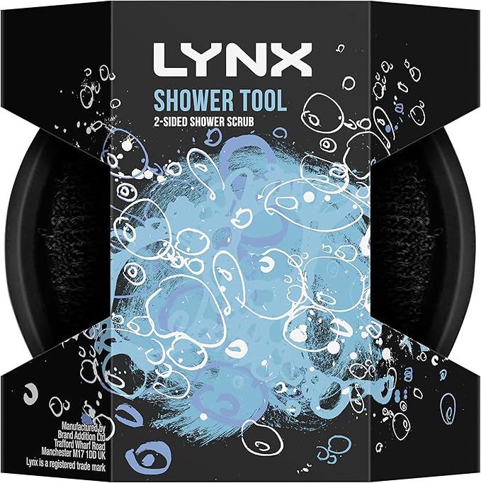 Lynx 2-Sided Shower Tool with 2 scrubbing options shower sponge for a better clean 1 piece, Black