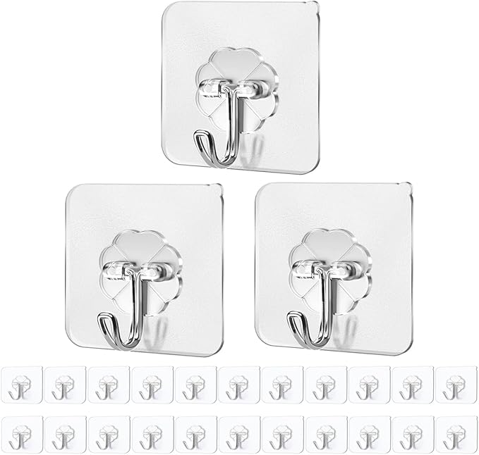 Self Adhesive Hooks,25 Pack Heavy Duty Adhesive Wall Hooks, Max 10KG/22lb,Nail Free Sticky Hangers,for Bathroom, Kitchen, Towels, and More