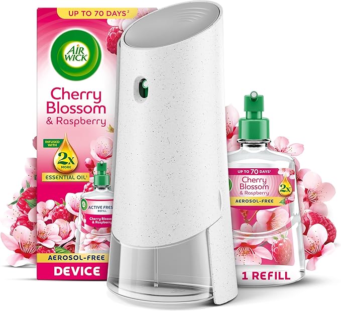 Air Wick Cherry Blossom & Raspberry Aerosol-Free Automatic Spray Kit, Lasts up to 70 Days, Air Freshener