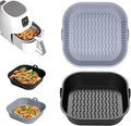 Diboniur Silicone Air Fryer Liner Square, 2 Pack 8 Inch Reusable Airfryer Liners Silicone Air Fryer Accessories, Airfryer Silicone Baking Tray Basket for Ninja, Tower, COSORI (Gray and Black)