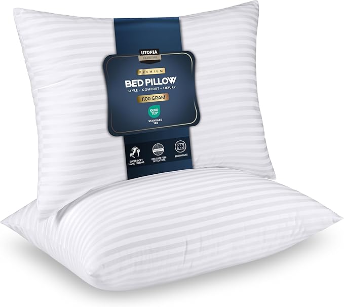 Utopia Bedding Pillows 2 Pack, (UK Standard) Polycotton Cover Hotel Quality Luxury Bed Pillow for Back, Stomach or Side Sleepers