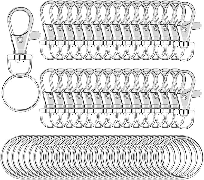 SANNIX 60pcs Keyrings Key Chain Clip Hooks Swivel Clasps Lanyard Snap Hooks with Split Key Rings, Keychain Hooks for Hanging Crafts Jewellery Making