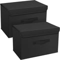 Foldable Storage Boxes with Lids - Wardrobe Organiser Bin with Handle Fabric Basket Containers for Clothes, Book, Shelf, Office, 38x25x25 cm, Black