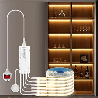 Cabinet Light COB LED Strip Lights 6-in-1 Dimmable Touch Control for Display Cabinets, Wardrobes, Kitchen, Wine Cabinets, Showcase & Shelf Lighting (Warm Light, 3.3ft)[Energy Class F]