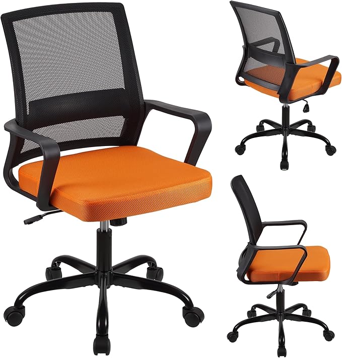 T-THREE.Adjustable office chair, ergonomic mesh swivel seat, with lumbar support, height adjustment, 360° rotation, and tilt function, mesh backrest for home office(Orange)