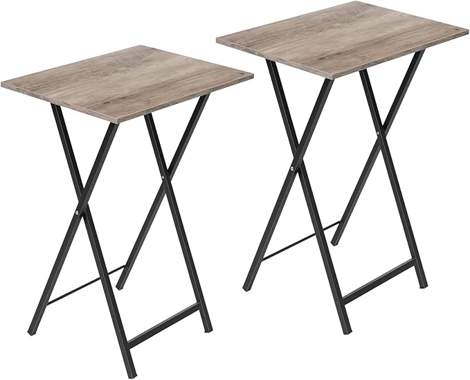 HOOBRO Side Table 2 Set, Folding Tables, TV Tray Table for Eating, Small Sofa End Laptop Drinks Coffee Tables for Small Space, Living Room, Industrial, Metal Frame, Greige and Black EBG25BZ01