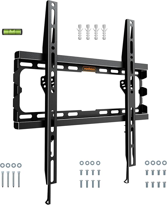 VonHaus TV Wall Bracket for 32-75" Screens, Ultra-Slim TV Bracket with Spirit Level, Flat to Wall Mount, 55kg Capacity, Max VESA: 400x400mm