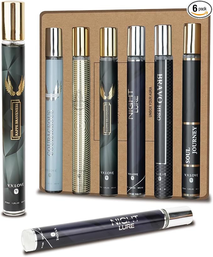 Premium Men's Fragrance Gift Set - 6x40ml Long-Lasting Eau de Parfum Collection with ambergris & Mandarin orange Notes - Luxury Cologne & Aftershave
