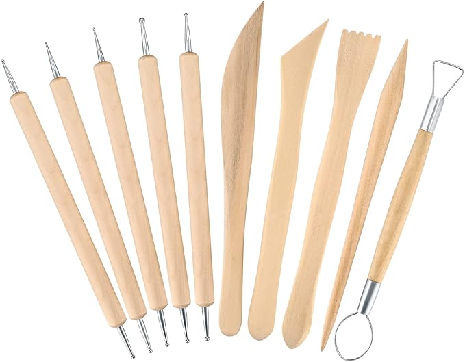 Clay Tools Set, Polymer Clay Tools, Wooden Modeling Clay Sculpting Tools, Pottery Tools Kit for DIY Art Crafts(10 PCs)