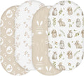 Moses Basket Sheets 82 * 41cm, Baby Bassinet Sheets Pram Sheet Fitted for Boy and Girl, Crib Fitted Sheets Oeko-tex100 Fit for Oval, Hourglass & Rectangle Bassinet 4 Packs Rabbit Style