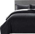 MOONLIGHT20015 Double Duvet Set Reversible Stripes Satin Double Bedding Set with 2 Pillowcases Soft Hypoallergenic Duvet Cover (Black 200x200 CM)