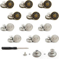 12 PCS Jean Buttons, 17mm No Sew Adjustable Jeans Buttons, Removable Metal Button with Screwdriver Replacement Jean Button, for Jeans, Pants, Bags, Denim Clothing (Bronze+Silver)