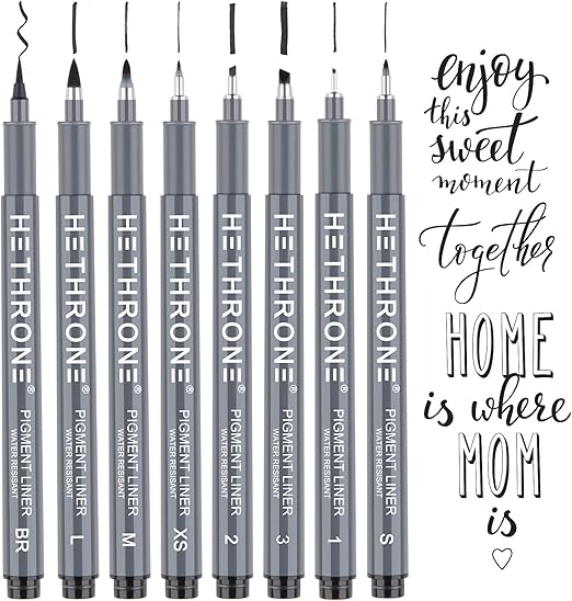 Hethrone Calligraphy Pens, Hand Lettering Pens and Black Calligraphy Set for Beginners Writing, Signature, Illustration Design and Drawing (8 Size)