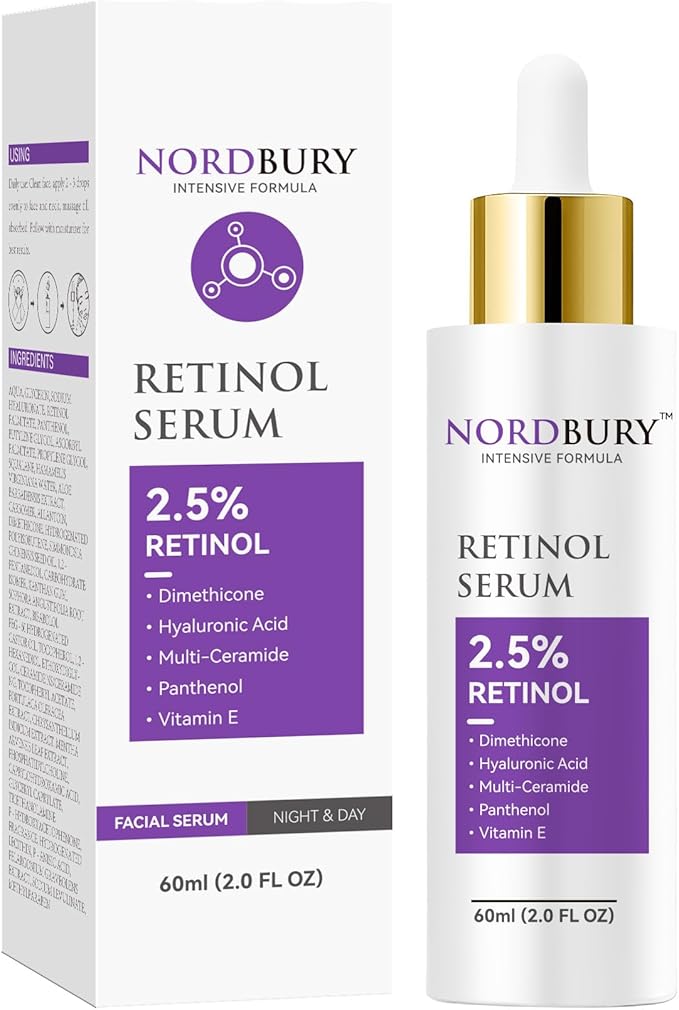Retinol Serum, 2.5% Retinol with Vitamin E Ceramide Hyaluronic Acid & Organic Aloe Vera, Smooth Fine Lines Reduce Wrinkles and Improve Texture Skin Renewal Actively Night & Day - 60ml