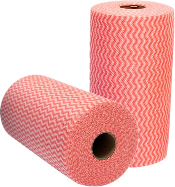 J Cloths On Rolls，Reusable Cleaning Cloths, Kitchen Cleaning Towels，Soft and Durable, Total Pack of 200, Red.