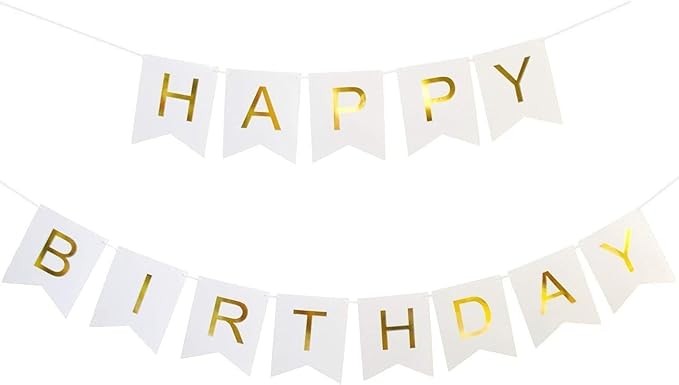Happy Birthday Banner, Birthday Decorations Versatile, Beautiful, Swallowtail Bunting Flag Garland, Chic White (13 Pieces)