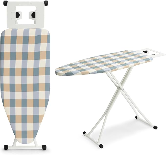 CROWNSHOP Ironing Boards 110X38X64-77CM 6 Adjustable Heights Non-Slip Rubber Feet Cotton Cover with Iron Rest TopIron Board Universal Extra Wide Lightweight Iron Board Rack (Yellow-green)