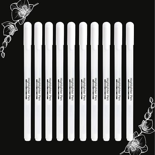 White Gel Pens, 10 Pieces 0.8mm Fine Point Set for Line Drawing, Students, Artists on Black Paper