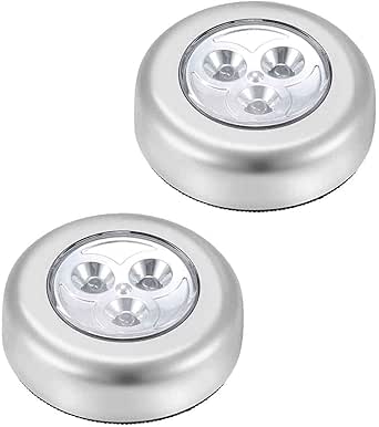 LED Battery-Powered Wireless Night Light Tap Touch Lamp, Self Adhesive Push Button for Closets, Cabinets, Counters, or Utility Rooms, Cordless Puck Shape, Batteries Not Included (2 Pack Push Lights)[Energy Class A]