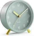 Jisile Alarm Clock, Silent Non Ticking, Battery Operated Alarm Clock for Bedroom, Classic Metal Bedside Clock in Trendy Sage Green with Night Light, Easy to Read, Perfect for Children, Elderly
