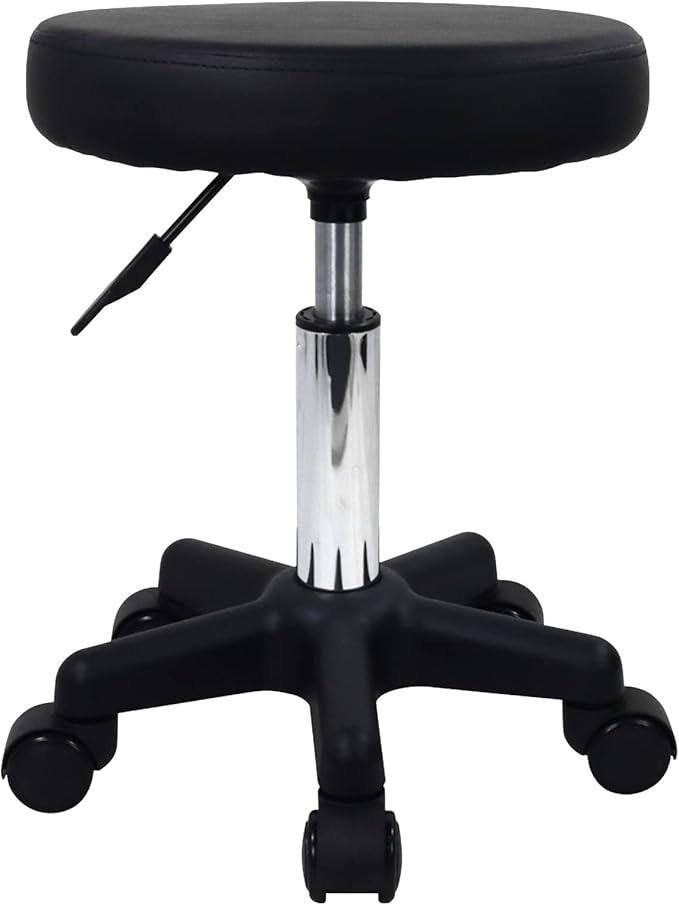 FURWOO Round Rolling Stool with Wheels Height Adjustable Spa Stool for Salon Massage Home Kitchen Black