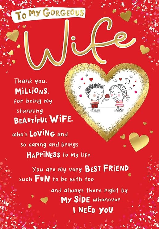 Piccadilly Greetings Valentine's Day Card, To My Gorgeous Wife - 9 x 6 inches