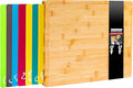 8 in 1 Extra Large Bamboo Wooden Chopping Boards Set with 7 Colour Coded PP Mats (Meat Bread Fish Cheese Dairy) Organic Antibacterial Odour Resistant Dishwasher Safe (42 X 34 X 3.5cm)
