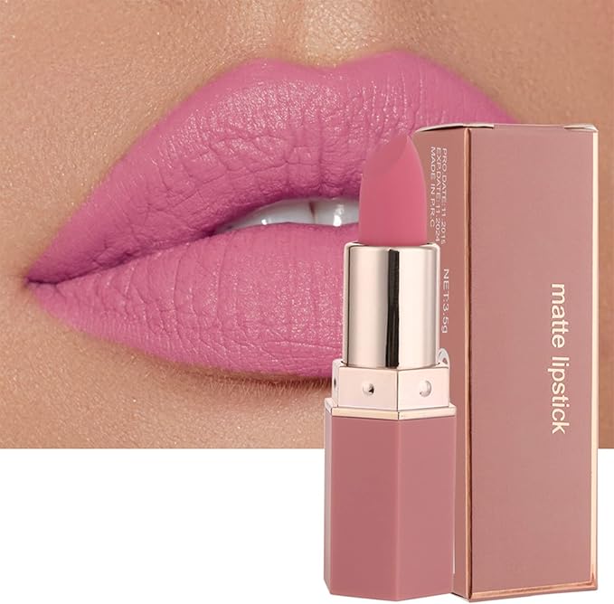 Lipstick, Matte Lipsticks Long Lasting Red Waterproof Sweatproof Natural Nude Moisturizing Hydrating High Pigted Smooth Velvet Texture Lip Stick Makeup Gift