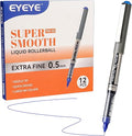 EYEYE 0.5mm Blue Pens Needle Roller Ball, 12 Pack Rollerball Pen Extra Fine Point Quick Dry, Liquid Ink Pens Fine Point Smooth Writing Pen for Colouring, Journaling, Office, School Supplies