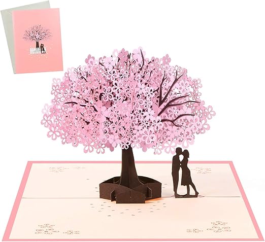 Vicloon 3D Pop Up Card, Romantic Lovers Card with Couples Under Cherry Tree, Anniversary Card, Valentine's Day Card, Wedding Card, Birthday Card with Envelope for Wife Husband Girlfriend Mother