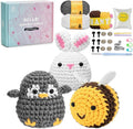 Crochet Kit for Beginners,Amigurumi Crochet Animal Kit,Crochet Starter Kit Step-by-Step Video Tutorials,Beginner Crochet Kit for Adults,Crocheting Kit-Penguin-Bee-Bunny