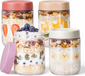 PITCH + PULSE Overnight Oats Jars, 4 pack 500ml/16oz Overnight Oatmeal Container with Lid, Homemade Yogurt Oatmeal Salad Jam Pudding Storage Container