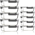 Glass Containers with Lids, 10 Pack Airtight Glass Meal Prep Containers, Food Storage Containers, Reusable, Stackable, Microwave, Oven, Freezer and Dishwasher, 1050ml & 370ml (Gray)