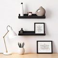 GEEZY Black Floating Shelves for Wall, Set of 2 - Modern Seamless Mounting, Easy Install Picture Ledge Display Shelf for Decor, Collectibles - Home, Bedroom, Bathroom, Office, 30x10x5cm
