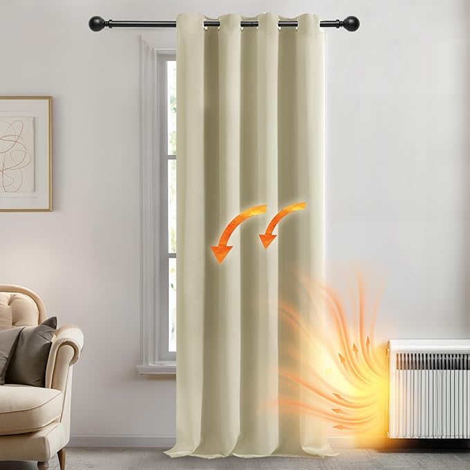 Deconovo Thermal Insulated Room Darkening Curtain Eyelet Curtain for Kitchen 52"x 84" Beige 1 PANEL