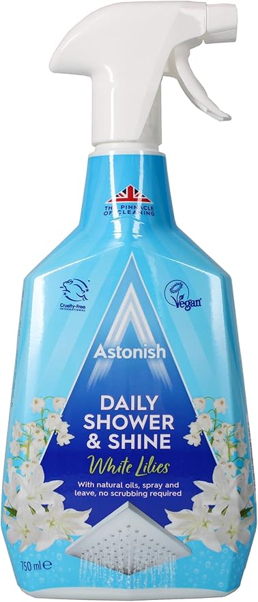Astonish Daily Shower and Shine, Vegan and Cruelty-free Shower Spray, 750ml, White Lilies