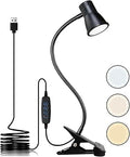 USB LED Desk Lamp With Clip - 3 Light Modes, 10 Dimmable Brightness Levels, Eye-Caring Reading Light for Bed, Headboard, Studying and Working
