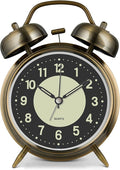 High Alarm Clock for Heavy Sleeping Adults, Metal 10cm Double Clock Battery Operated Alarm Clocks for Bedroom Decoration, Silent Non-Ticking (Bronze)
